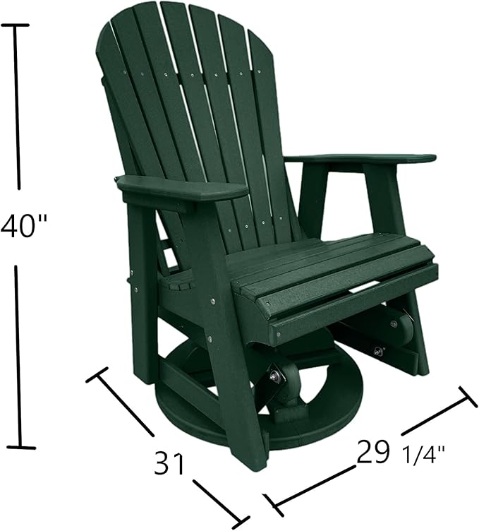 Phat Tommy Glider for Outside Patio - Outdoor Swivel Glider Chair - Poly Outdoor Furniture, Adirondack Porch Glider Chair, Green