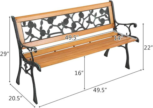 Bronze & Natural Park Bench 49inch Garden Bench Chair Outdoor Benches Patio Bench Yard Bench Porch Work Entryway Furniture Benches for Outside 49.5"" L x 20.5"" W x 29"" H, 1