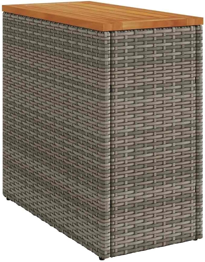 Grey Poly Rattan Garden Side Table with Acacia Wood Top and Powder-Coated Steel Frame, 22.8 in Long and 10.8 in Wide - Photo 2