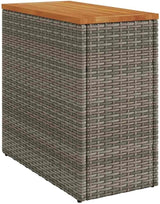 Grey Poly Rattan Garden Side Table with Acacia Wood Top and Powder-Coated Steel Frame, 22.8 in Long and 10.8 in Wide - Photo 2