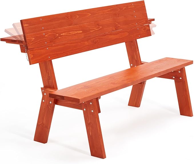 AVAWING Outdoor Convertible Wood Bench with Backrest, Patio Wood Convert a Bench - Photo 1