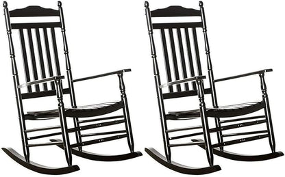 Outdoor Patio Rocking Chairs Set of 2 Porch Wooden Comfy Rockers for Adult Furniture Indoor Outside Camping Balcony Garden Backyard Lawn and Bistro, Black