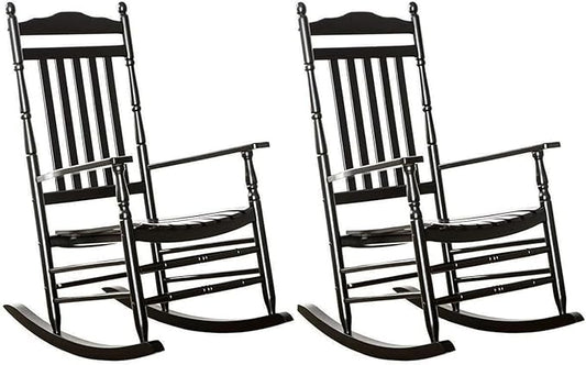 Outdoor Patio Rocking Chairs Set of 2 Porch Wooden Comfy Rockers for Adult Furniture Indoor Outside Camping Balcony Garden Backyard Lawn and Bistro, Black