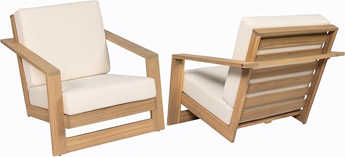 Christopher Knight Home Galio Set of 2 Acacia Wood Lounge Chair Outdoor, Wooden Patio Armchair for Lounging - Photo 5