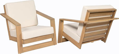 Christopher Knight Home Galio Set of 2 Acacia Wood Lounge Chair Outdoor, Wooden Patio Armchair for Lounging, Patio Furniture Single Sofa Chair Set, Comfy Reading Chair with Cushion, Light Teak+Beige