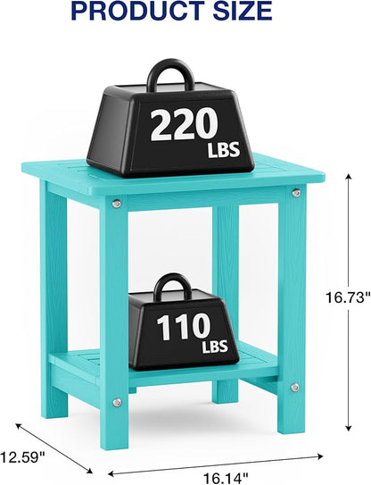 YEFU Outdoor Side Table for Patio: 16" HIPS Weather - Resistant Adirondack Tables - Waterproof Small Square End Tables for Backyard Living Room Bedroom - Indoor Outdoor Double Layer Table Aruba