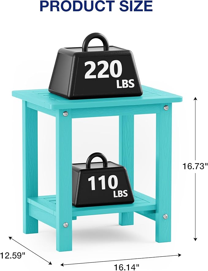 YEFU Outdoor Side Table for Patio: 16" HIPS Weather - Resistant Adirondack Tables Set of 2 - Small Square End Table for - Photo 3