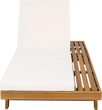GDFStudio Acacia Wood Chaise Lounge with Triple-Fold Cushions, 4-Position Adjustable Backrest Recliner,Weather-Resistant Outdoor Lounger Chair for Patio,Garden,Poolside,Balcony,Deck,79" B Cream,Teak