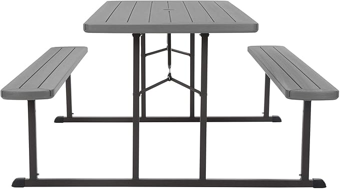 COSCO Outdoor Living 6 ft. Folding Picnic Table, Dark Gray Wood Grain Resin with Gray Steel Legs - Photo 8