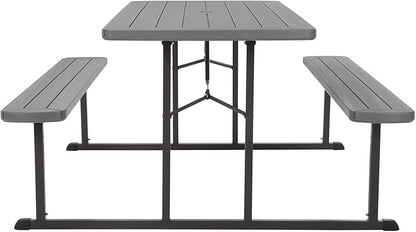 COSCO Outdoor Living 6 ft. Folding Picnic Table, Dark Gray Wood Grain Resin with Gray Steel Legs