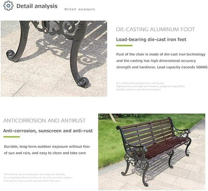 Outdoor Park Garden Bench with Cover, 2-3 Person Wood Patio Bench with Backrest+Armrests Weatherproof, Patio Porch Furniture Cast Iron Frame Bench for Lawn Porch Backyard(Brown+Black)