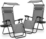 Athena Collection Patio Chairs Set of 2 Reclining Lounge Chair with Cup Holder and Pillow Fabric Camping Chairs with - Photo 1
