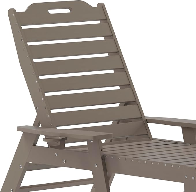 Flash Furniture Monterey Adjustable Adirondack Lounger with Cup Holder- All-Weather Indoor/Outdoor HDPE Lounge Chair, Brown