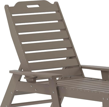 Flash Furniture Monterey Adjustable Adirondack Lounger with Cup Holder- All-Weather Indoor/Outdoor HDPE Lounge Chair, Brown
