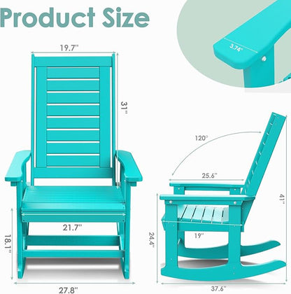 IVY&LANE Outdoor Rocking Chairs Set of 2 | Porch-Rockers | Aqua | HDPE Plastic | All-Weather | High Back | Wide Seat | Oversized Patio Rocker for Adult | for Outside Deck Balcony Garden