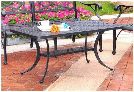 Coffee Table Outdoor - Black Metal Patio Furniture - Rectangular