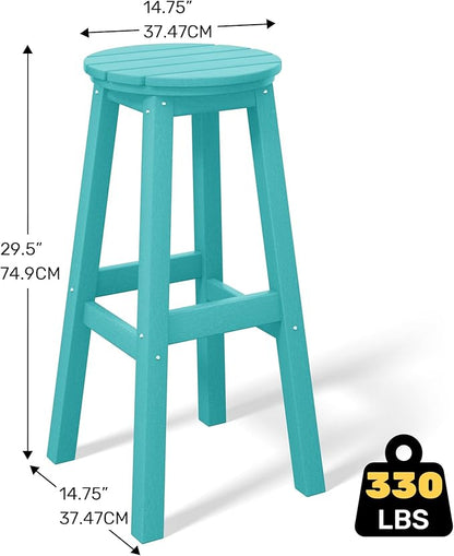 Costaelm 29" Height Outdoor Bar Stools, All-Weather Bar Stools, Adirondack Poly Patio Round Bar Stool for Patio, Deck, Kitchen Counter and Garden, Turquoise