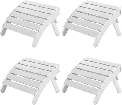 MXIMU Folding Adirondack Ottoman Set of 4: HIPS Plastic Outdoor Footrest Easy Assembly - All Weather Foot Stool Foot Rest for Adirondack Chair Use in Patio Garden Backyard Pool (White)