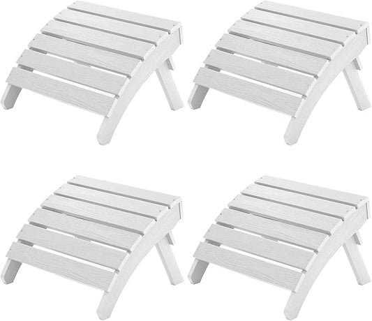 MXIMU Folding Adirondack Ottoman Set of 4: HIPS Plastic Outdoor Footrest Easy Assembly - All Weather Foot Stool Foot Rest for Adirondack Chair Use in Patio Garden Backyard Pool (White)
