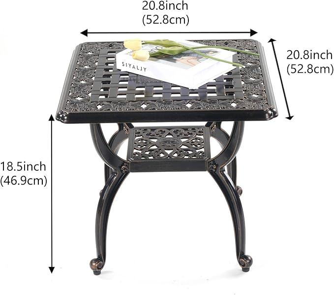 Mandolin Outdoor Patio,Rust -Resistant Cast Aluminum Side Table,Weather Resistant End Table，Coffee Table， Perfect for Patio, Backyard Or Garden. W 20.8" X H18.5(Aluminum Square, Copper)