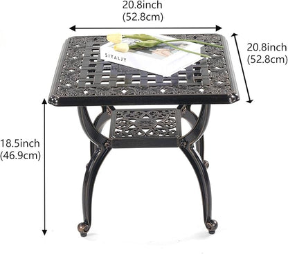 Mandolin Outdoor Patio,Rust -Resistant Cast Aluminum Side Table,Weather Resistant End Table，Coffee Table， Perfect for Patio, Backyard Or Garden. W 20.8" X H18.5(Aluminum Square, Copper)