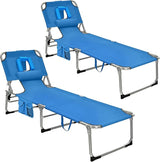 GYMAX Tanning Chair, Folding Beach Lounger with Face Arm Hole, Adjustable Backrest, Side Pocket, Pillow & Carry Handle - Photo 1