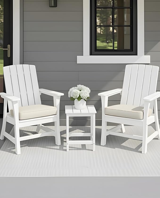 Outvita Adirondack Side Table, 14 Inch Square Outdoor End Table, HDPE Weather Resistant Coffee Table for Patio Balcony Deck Garden, White