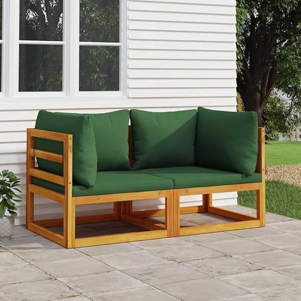 Corner Sofa with Green Cushions, Solid Acacia Wood Frame, Weather-Resistant Outdoor Sectional for Patio, Garden - Photo 1