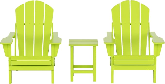 WO WESTIN OUTDOOR HDPE Laguna 3PC Outdoor Poly Adirondack Chair Set with Side Table, Lime