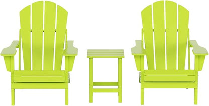 WO WESTIN OUTDOOR HDPE Laguna 3PC Outdoor Poly Adirondack Chair Set with Side Table, Lime
