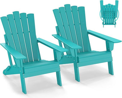 GREENVINES Folding-Adirondack-Chairs-Set-of-2 | HDPE Plastic | Throne Series | Fire Pit Chair | All Weather | for Outdoor Patio Deck Backyard Poolside | Aqua