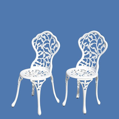 KAILI Rose Garden Cast Aluminum Bistro Chairs, Decorative Outdoor Patio Seating, Set of 2, White and Black (Leaf Chair White)
