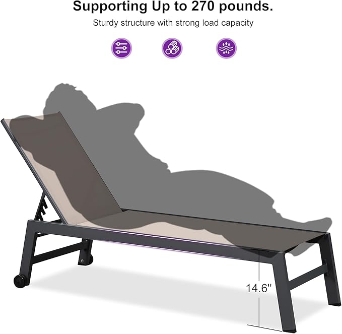 PURPLE LEAF 6-Piece Patio Chaise Lounge Outdoor Pool Lounge Chairs with Adjustable Backrest and Side Tables Aluminum - Photo 6