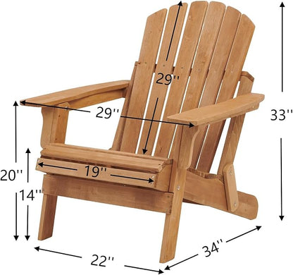 Oversize Wooden Outdoor Folding Adirondack Chair with Pre-Assembled BackRest & SeatBoard, Wood Patio Chair for Garden Backyard Porch Pool Deck Firepit-177