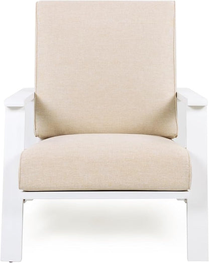 Merax Acacia Wood Outdoor Chaise Lounge Chair, Patio Reading Lazy Recliner Sofa Couches Seating with Weather-Resistant Upholstered Cushions for Balcony Outside Pool, Beige+White
