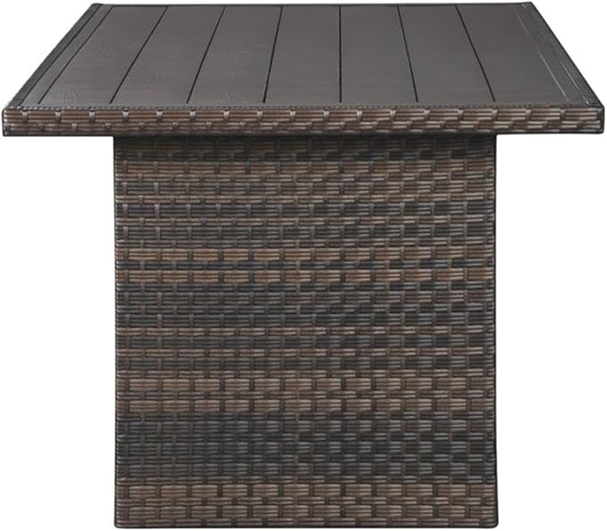BOWERY HILL Patio Dining Table, Dark Brown and Beige Finish, Resin Wicker and Rust-Free Aluminum Frame, 58.75 x 33.50 x 27.75 in, Water-Resistant Aluminum Top, Versatile Outdoor Table for Dining and