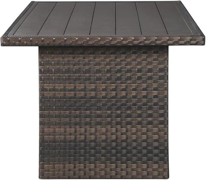 BOWERY HILL Patio Dining Table, Dark Brown and Beige Finish, Resin Wicker and Rust-Free Aluminum Frame, 58.75 x 33.50 x 27.75 in, Water-Resistant Aluminum Top, Versatile Outdoor Table for Dining and