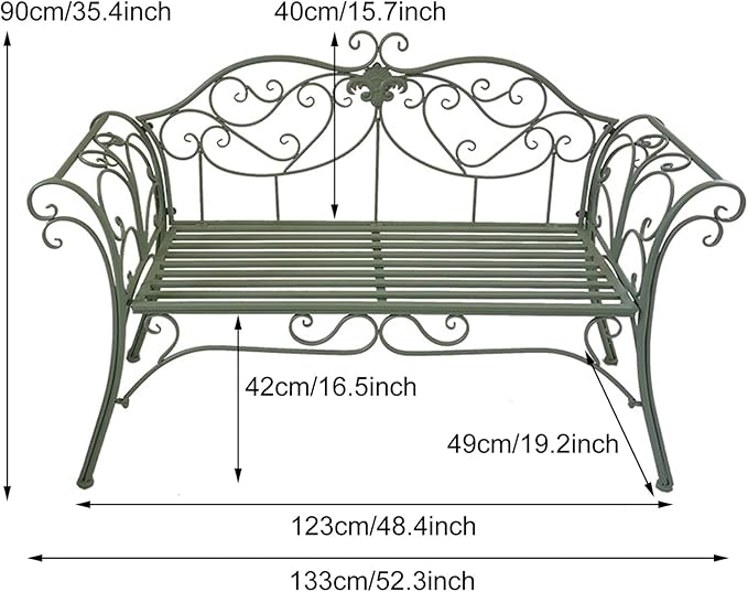 Outdoor Bench, Metal Garden Bench, Romance Two Seat Bench for Front Porch, Patio, Park and Yard(White)