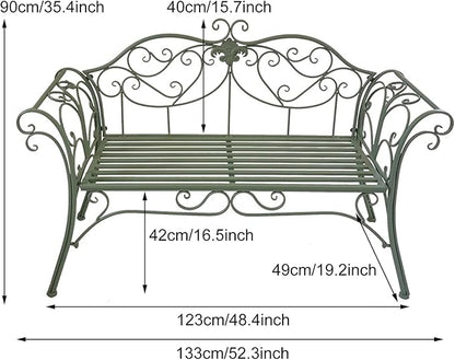 Outdoor Bench, Metal Garden Bench, Romance Two Seat Bench for Front Porch, Patio, Park and Yard(White)