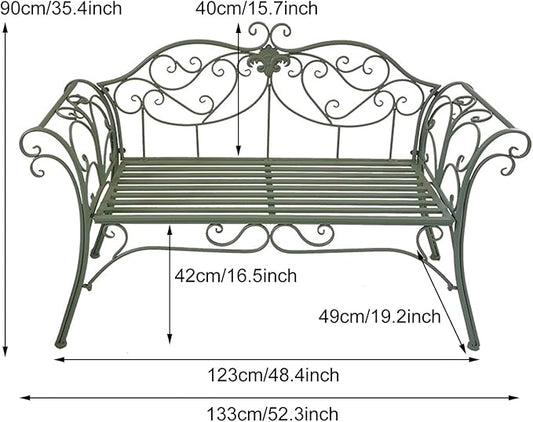 Outdoor Bench, Metal Garden Bench, Romance Two Seat Bench for Front Porch, Patio, Park and Yard(White)