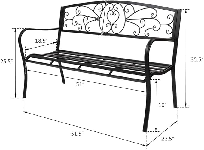 51-Inch Outdoor Garden Bench Classic Metal Patio Park Bench Elegant Porch Deck Loveseat with Cast Iron Frame (A-Type)