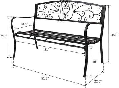 51-Inch Outdoor Garden Bench Classic Metal Patio Park Bench Elegant Porch Deck Loveseat with Cast Iron Frame (A-Type)