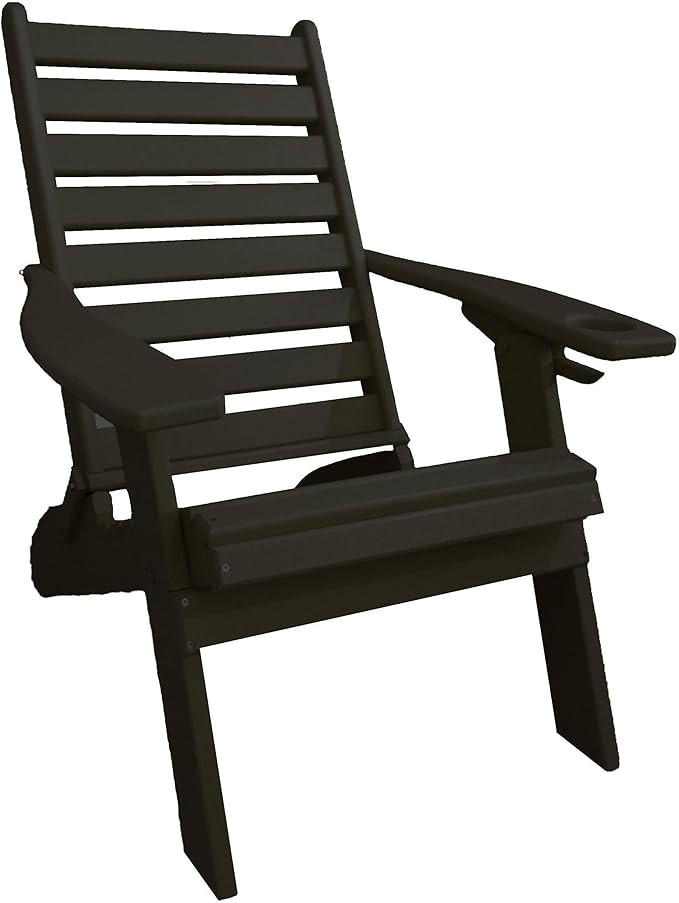 Furniture Barn USA Farmhouse Collection Poly Ladderback Folding Adirondack Chair with Smart Phone Holder, Black