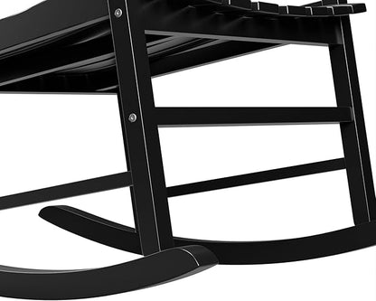 Nouva Set of 2 All-Weather Patio Rocking Chair, Solid Wood High Back Outdoor Porch Rocker Lounge Camping Chair for Fire Pit Garden Backyard Deck Poolside Lawn Indoor,Black
