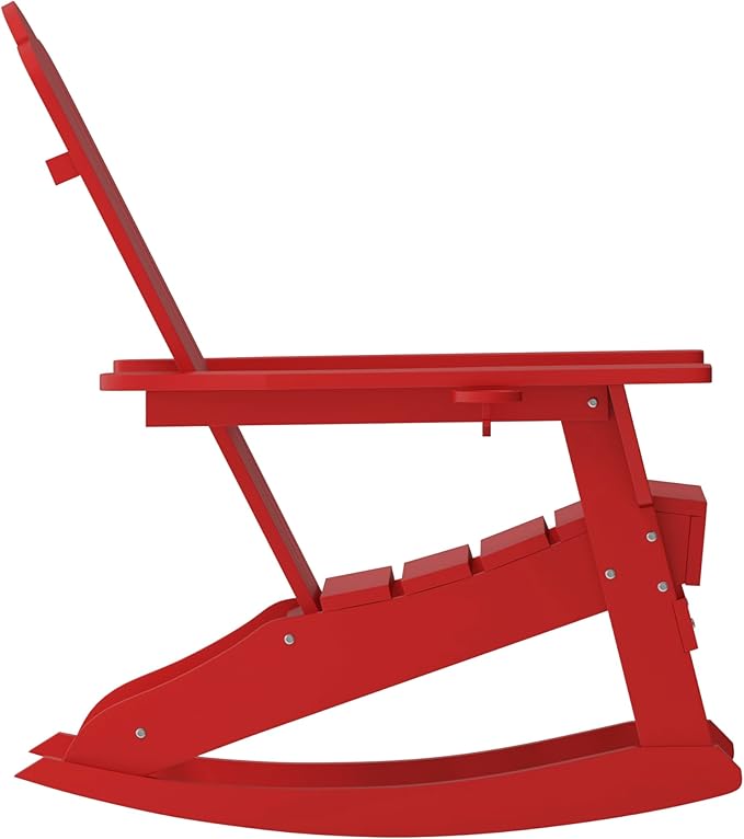Flash Furniture Newport Adirondack Rocking Chair with Cup Holder, Weather Resistant Poly Resin Adirondack Rocking Chair, Red