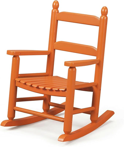 Outvita Kids Rocking Chair, Ergonomic Sturdy Toddler Rocking Chair with High Backrest & Rounded Armrests, Safe Solid Wood Baby Rocker Chair for Age 3-6, Outdoor, Living Room, Reading Room(Orange)