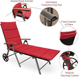 COSTWAY Folding Rattan Lounge with Wheels, Aluminum Patio Lounger with 7 Adjustable Positions, Soft Cushion - Photo 8