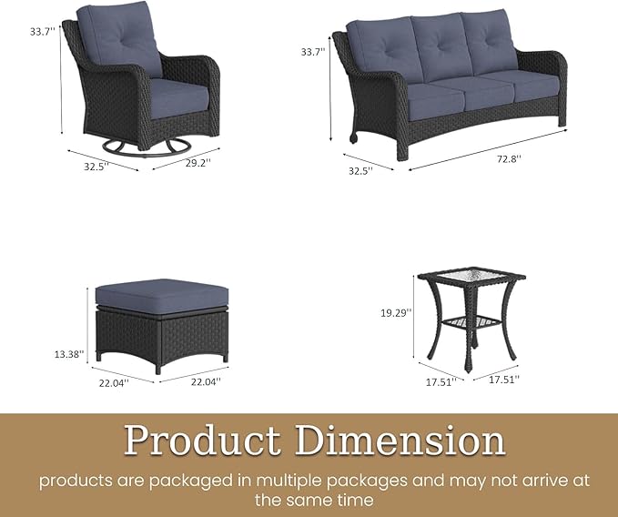 7 Piece Patio Furniture Set, All-Weather Wicker Outdoor Conversation Set with Swivel Rocking Chair and 6 Inch Thick - Photo 2