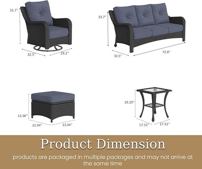 9 Piece Patio Furniture Set, All-Weather Wicker Outdoor Conversation Set with Swivel Rocking Chair and 6 Inch Thick Cushions