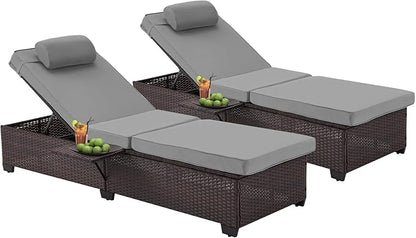 HOMREST PE Wicker Chaise Lounge Chairs Set of 6,Adjustable 5 Position Outside Rattanr Patio Pool Chair with Headrest,Cushion and Storage Rack for Poolside Backyard Porch,Grey